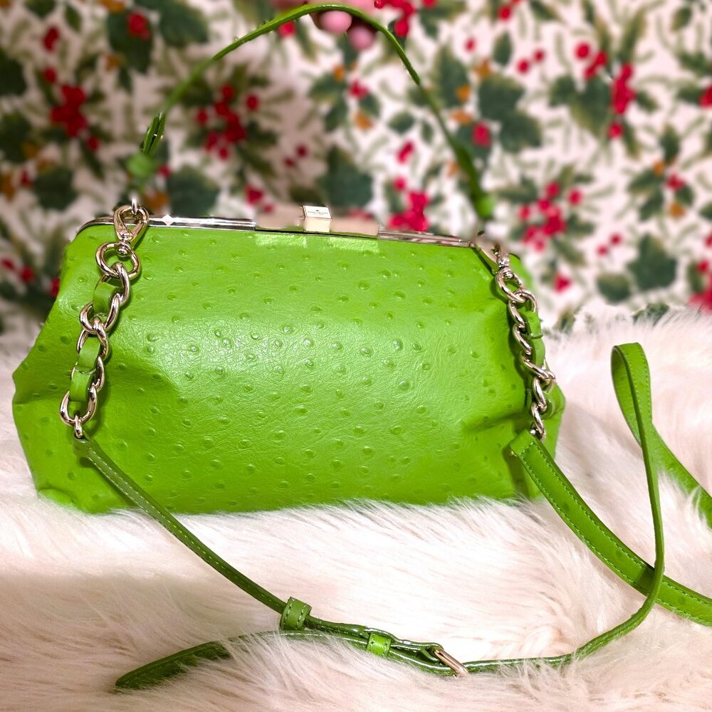 RARE NWOT Green Ostrich Leather Victoria Falls Madeline Kate Spade Satchel +Body
